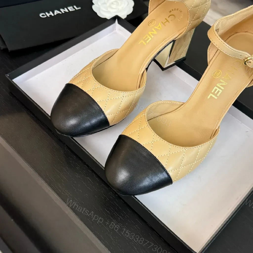 View 7 of Two-Tone Quilted Heels with Ankle Strap, Block Heel, Luxe Quilting