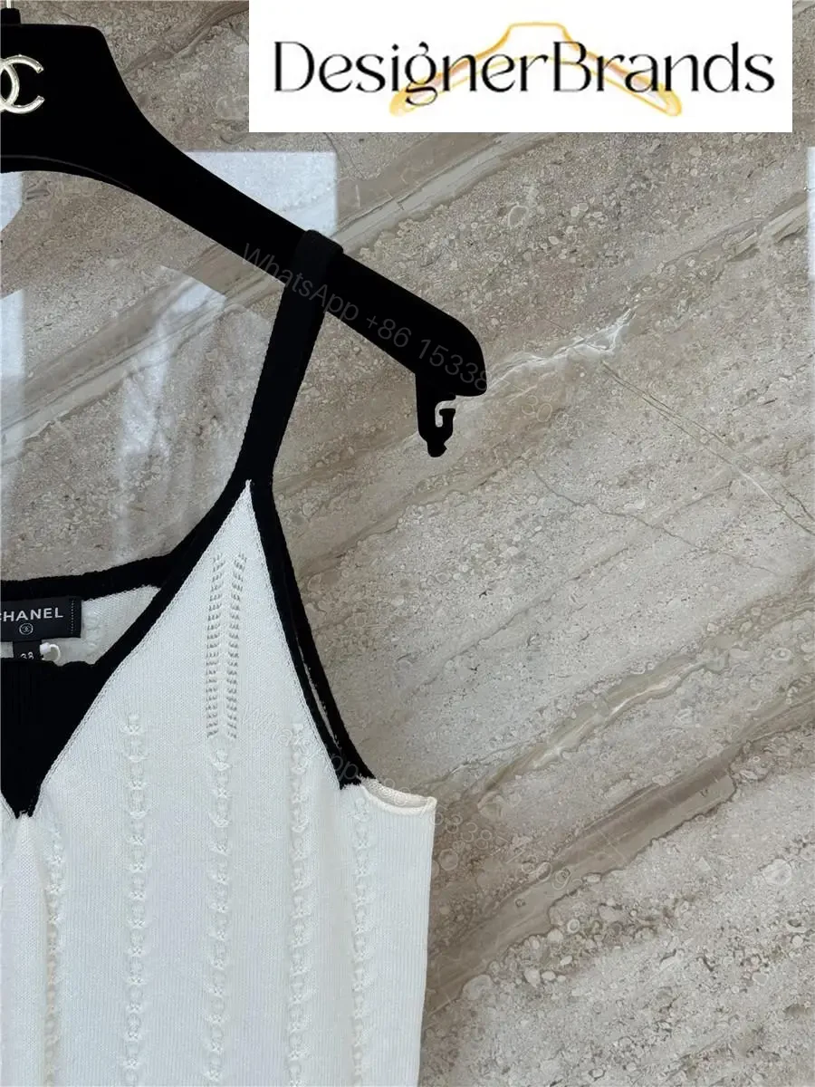 View 4 of White Knit Tank: Black Trim, Vertical Rib, Sleek Silhouette, Sleeveless Top