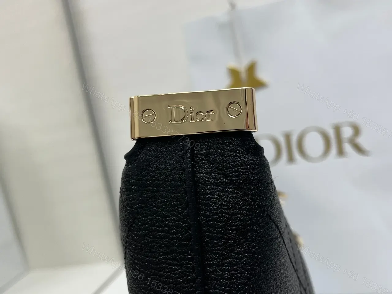 View 4 of Chic Black Quilted Shoulder Bag with Gold Accents