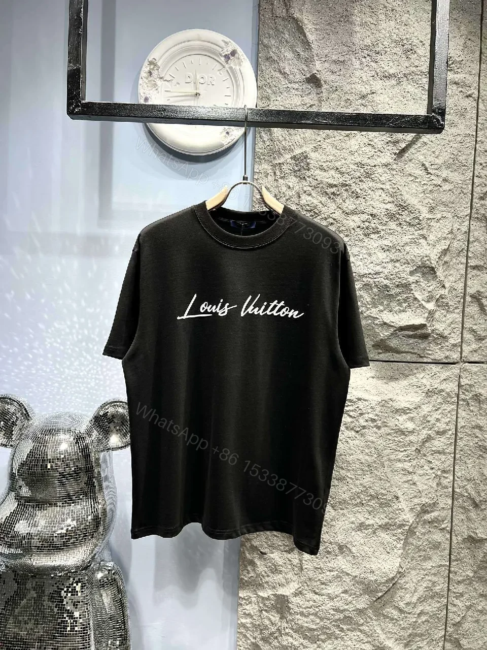 Black Cotton Crewneck Tee Luxe Script Comfortwear — view 1