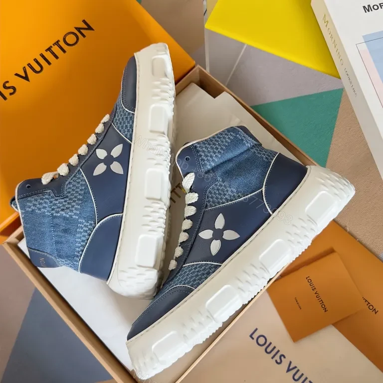 View 9 of Denim Luxe High-Top Sneakers: Subtle LV-Inspired Detailing