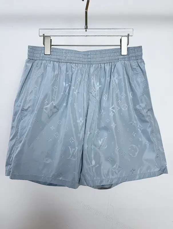 Light Blue Satin Shorts with LV Monogram Print — view 1