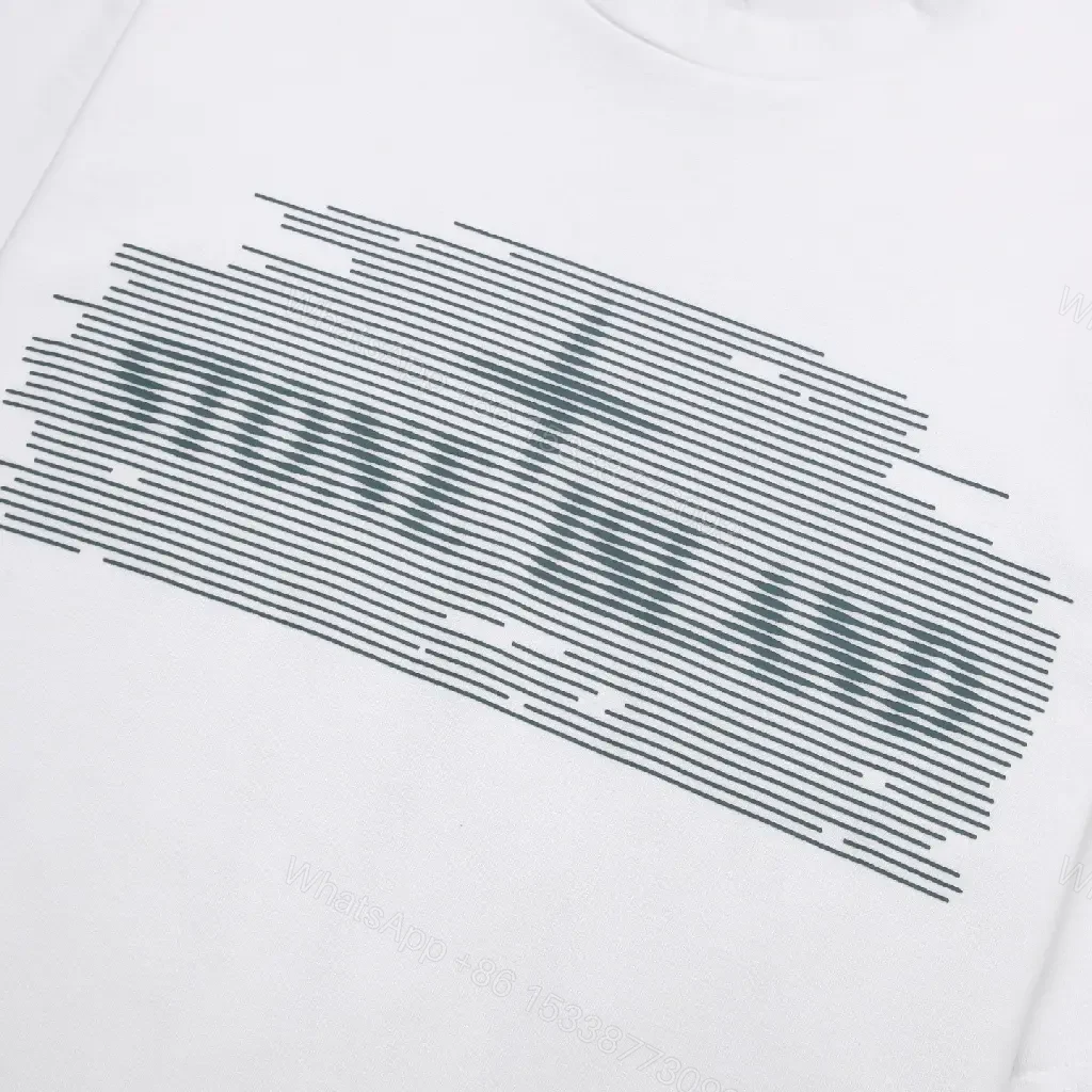 View 5 of White Cotton Minimalist Tee with Bold Linear Graphic