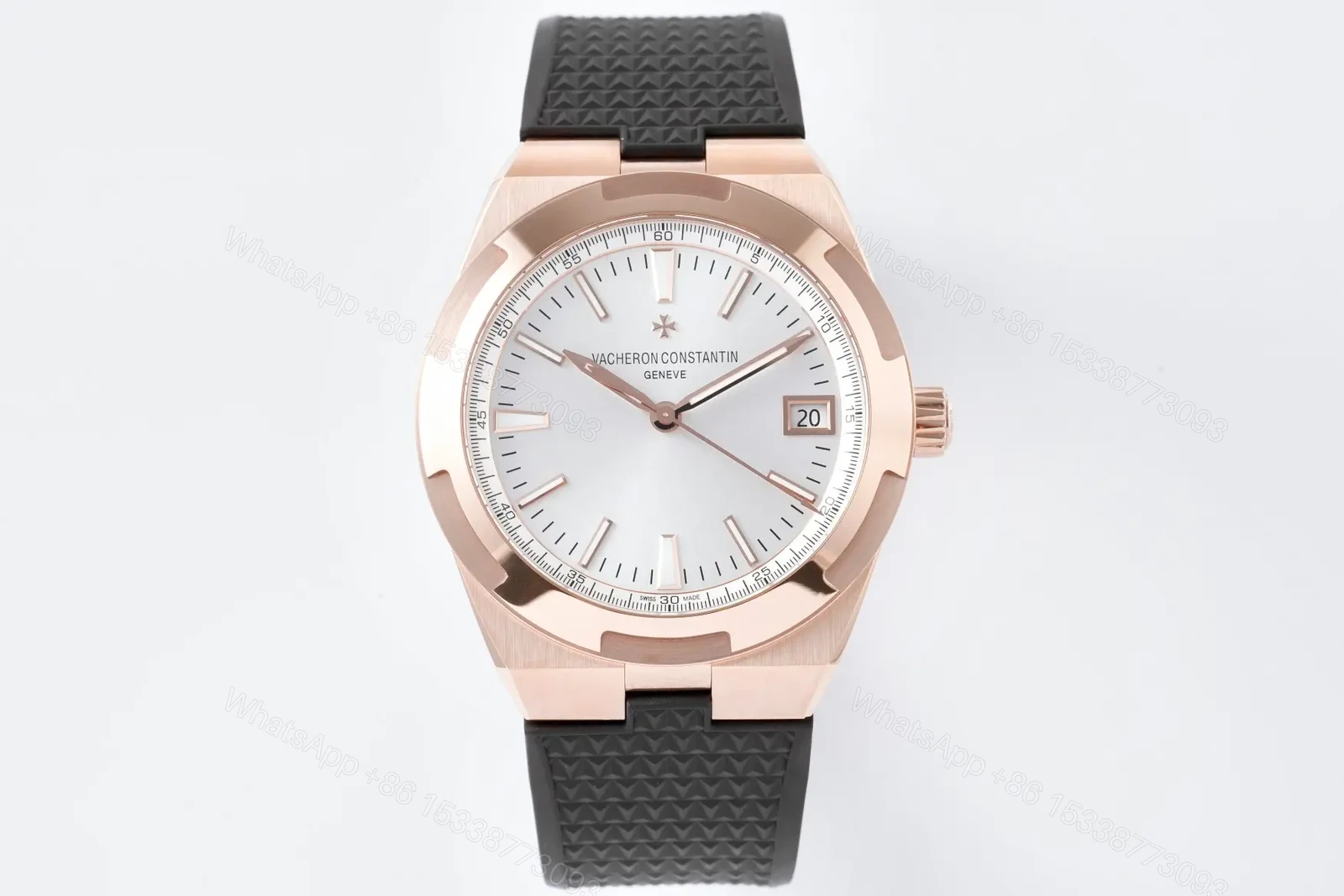 Vacheron Constantin Overseas 4500V Series Rose Gold Watch with Black Rubber Strap – 41mm Silver Dial, Date Display, Automatic Movement — view 1
