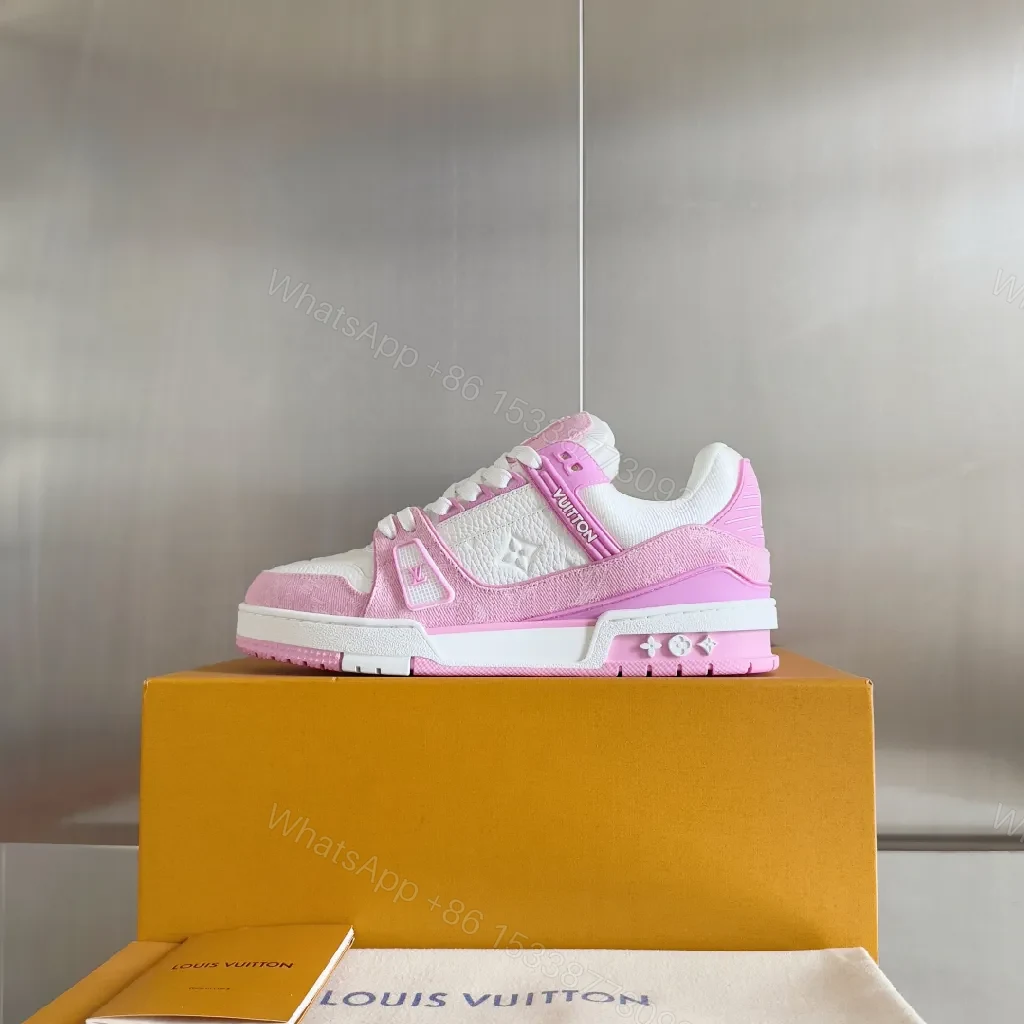 View 9 of Pink & White Luxe Sneaker: Comfort-First, LV-Style Detail