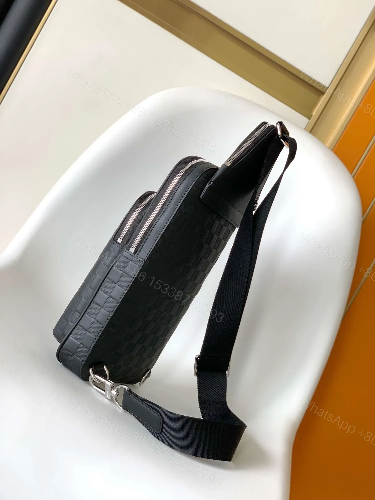 View 6 of Louis Vuitton LV Avenue Men’s Bag Like Auth Checkerboard Pattern Black 20x31x7cm
