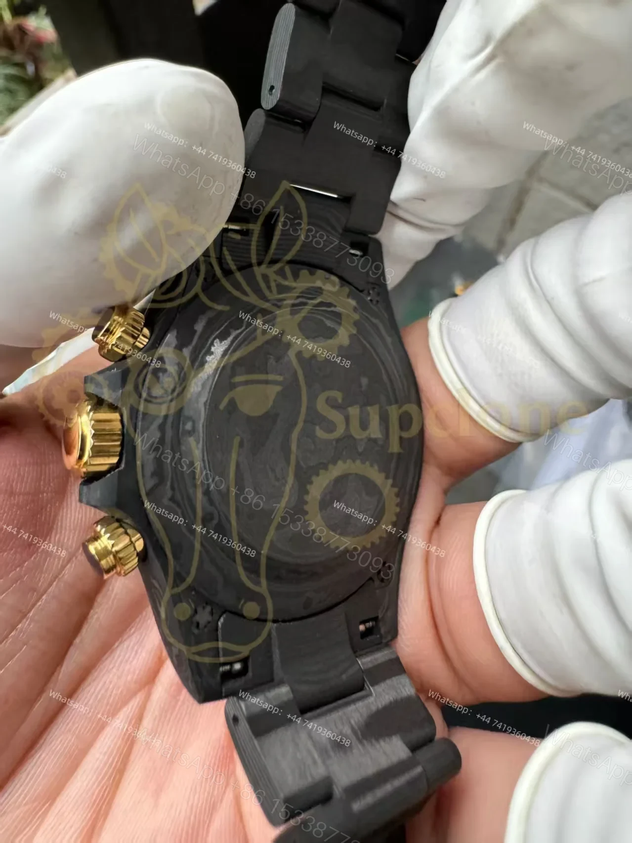 View 11 of Rolex Super Clone Carbon Fiber Daytona Gold Accents Full Carbon Bracelet