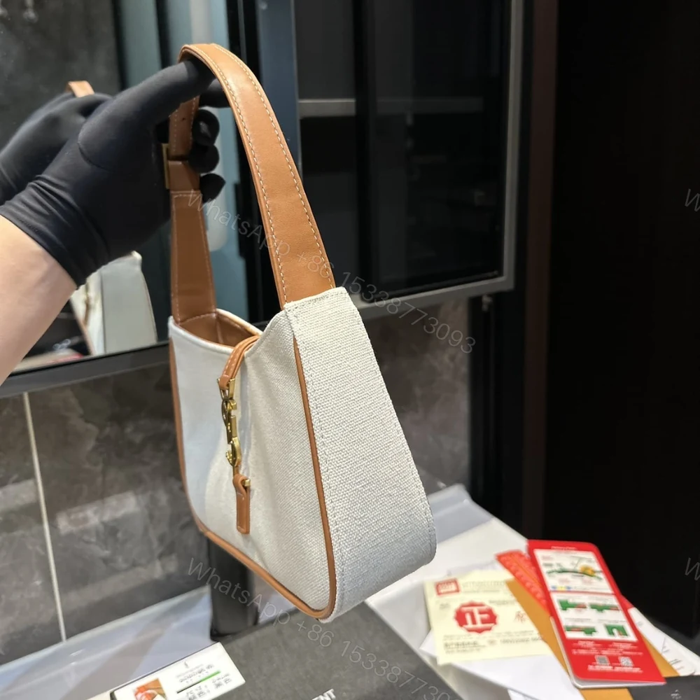 View 5 of Saint Laurent Le 5 À 7 Linen Canvas Hobo Bag White And Brown 25Cm 657228FAAVH