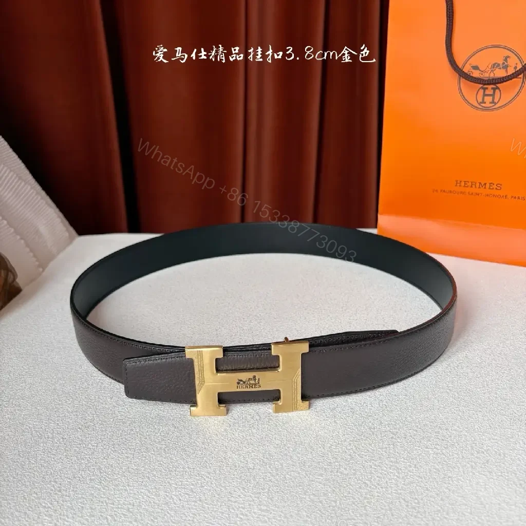 View 5 of Premium Black Leather Belt with Gold Hardware - Luxury Style Belt