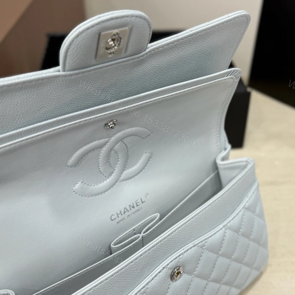 View 8 of Chanel Classic Double Flap Bag Silver Hardware Baby Blue 25cm