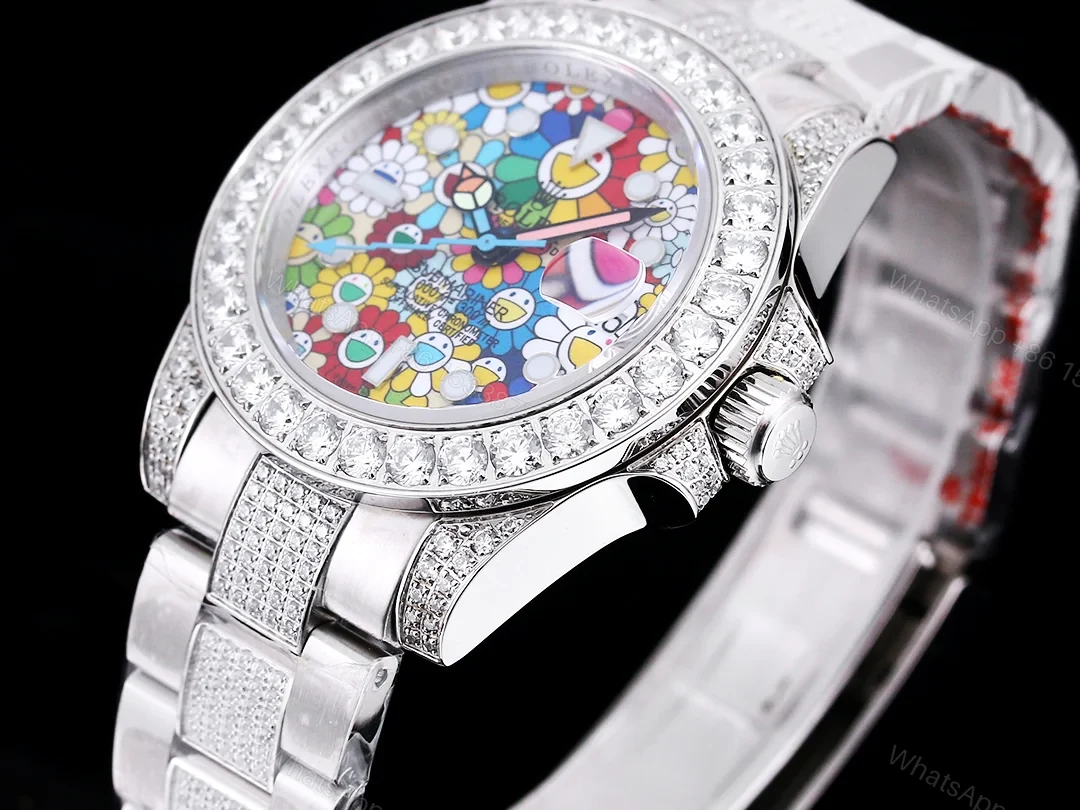 View 6 of Rolex Submariner Colorful Dial Diamond Replica 42MM Exclusive Full Pavé Oyster Bracelet RG-ROLEX-SUB-COLOR-DIAMOND-42