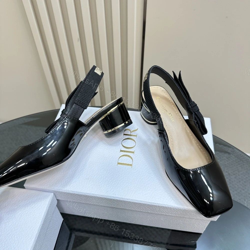 View 2 of 高仿Dior*Miss系列KAC260蝴蝶結粗跟高踭鞋4CM黑色漆皮免檢版