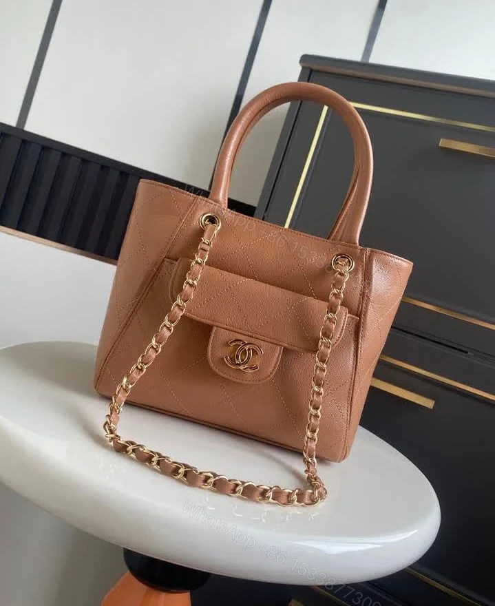 View 2 of Chanel Lookalike Small Black Shopping Bag 7095 Grained Calfskin