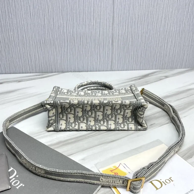 View 4 of Compact Dior Oblique Mini-Tote: Grey Jacquard, Logo Stripe, Premium