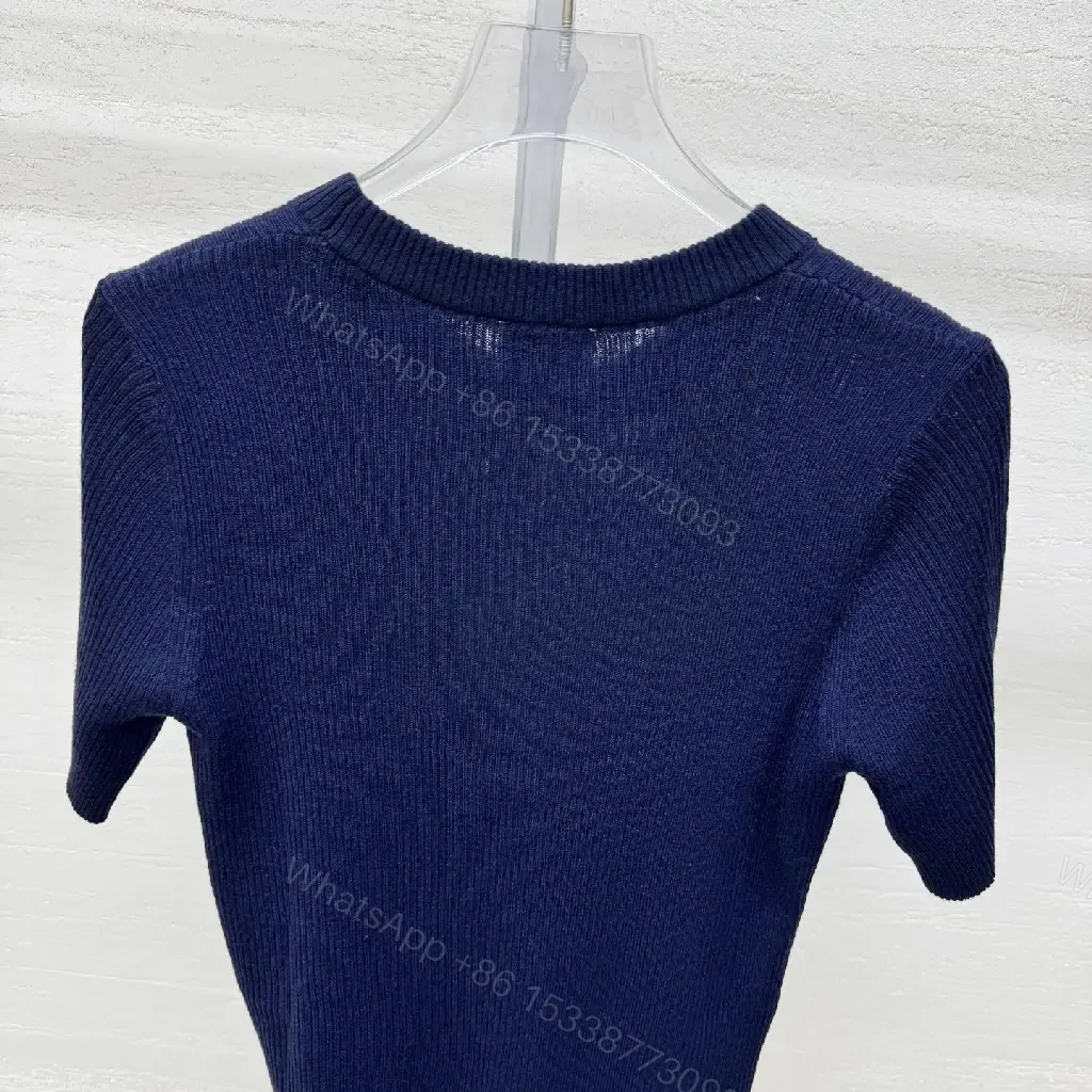 View 10 of Chic Navy Knit Tee: Premium Textured Crew-Neck Top