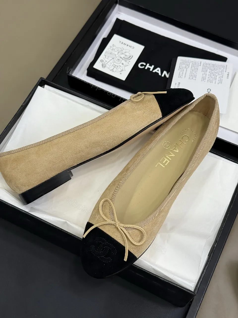 View 6 of Neutral Beige & Black Captoe Ballet Flats: Two-Tone Luxury Comfort