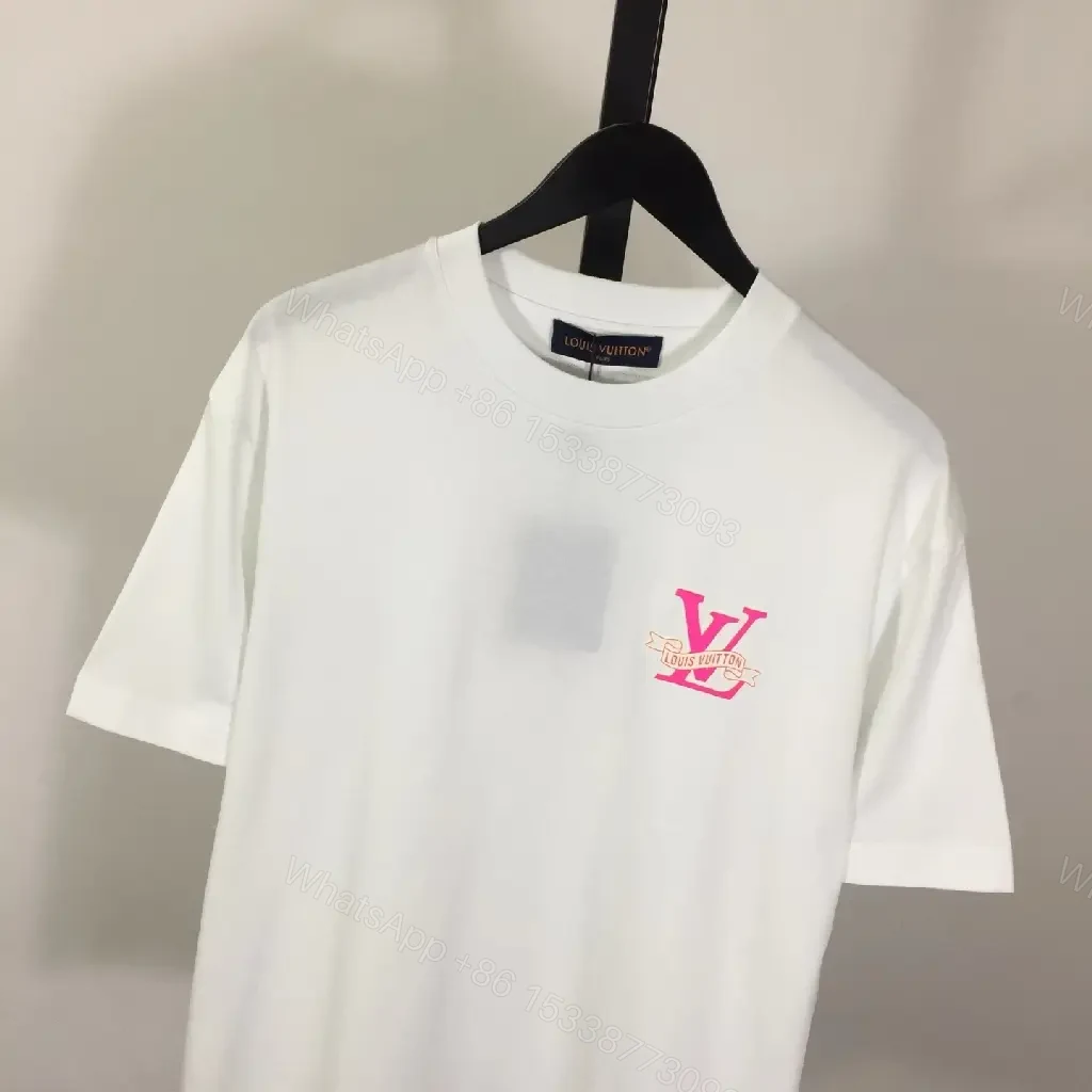View 8 of White Cotton Tee with Pink LV Emblem – Minimalist Luxe Top