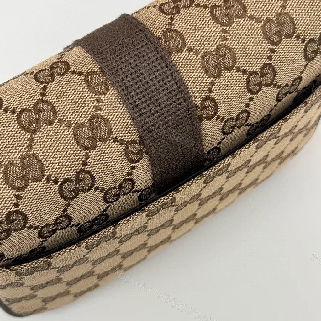 View 7 of Beige Canvas GG Messenger with Modern Webbed Strap