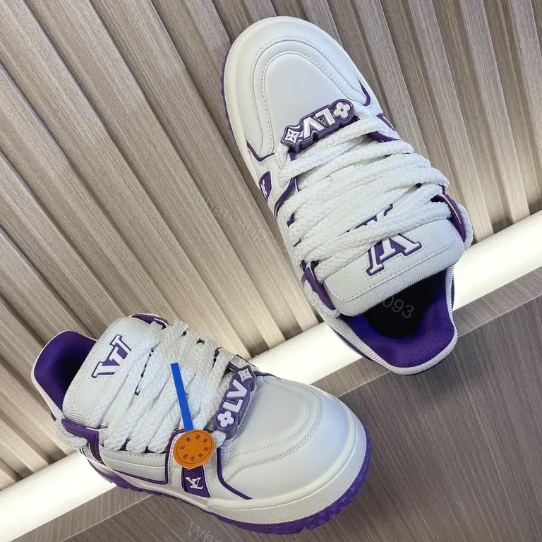 View 8 of Boldly Refined LV-Inspired Sneaker: White & Violet, All-Day Comfort