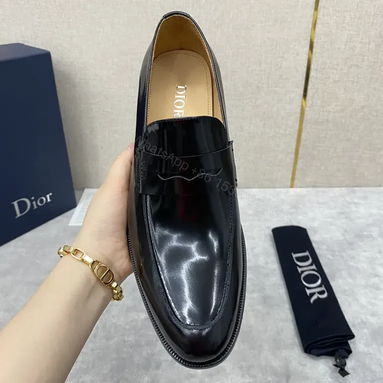 Glossy Fringe Dior Loafers: Black Patent, Luxury Comfort — view 1