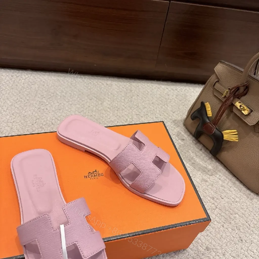 View 2 of Pastel Lavender Leather Sandals: Luxury Comfort Slide with H Motif