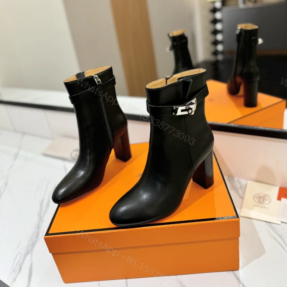 View 2 of 高仿Hermes*H182102Z02小牛皮高踭短靴黑色8.5CM免檢版