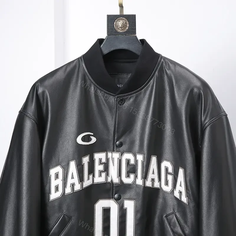 View 2 of Bold Leather Varsity Jacket: Designer-Inspired, Luxe Texture, Durable