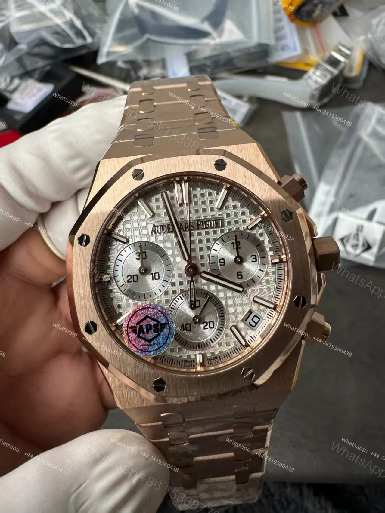 View 7 of Audemars Piguet Super Clone Royal Oak Rose Gold White Dial 26240 Chronograph 41mm Cal.4401