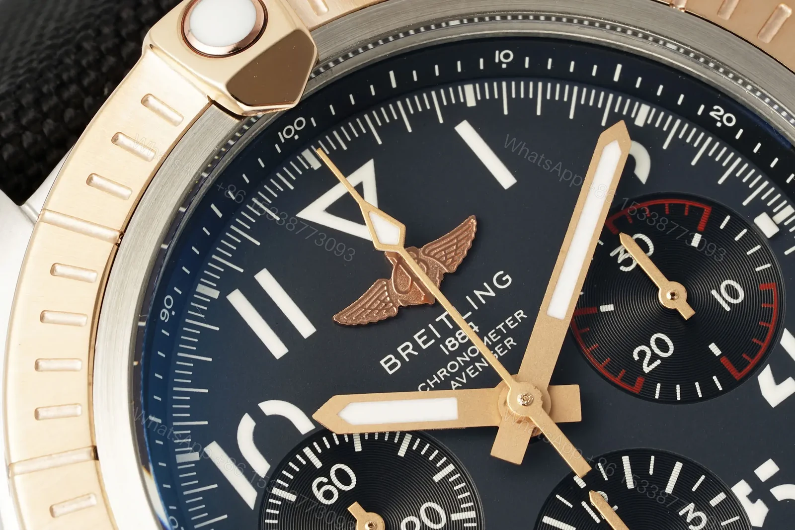 View 7 of KOR Factory Breitling Avenger B01 Chronograph 45 – Rose Gold and Stainless Steel with Black Dial and Strap