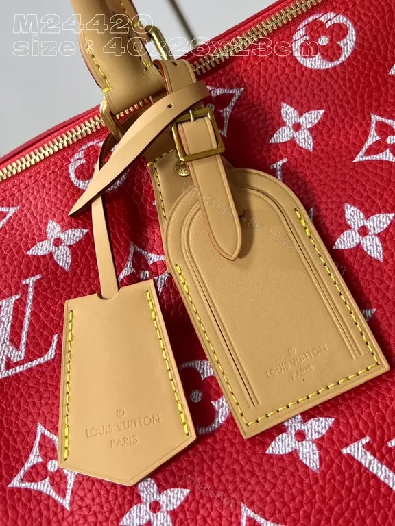 View 8 of Bold Red Satchel: LV-Inspired Monogram Pattern Carryall