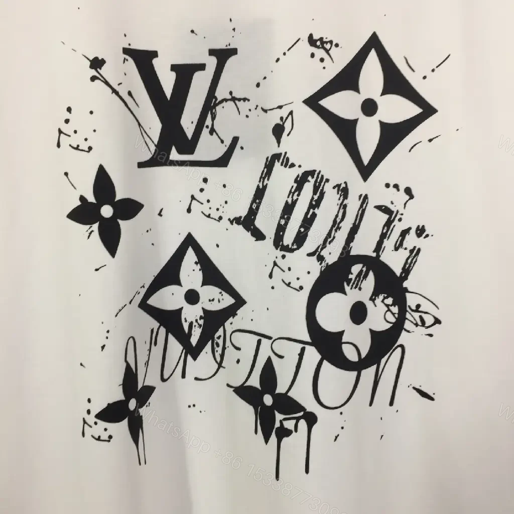View 2 of White Cotton LV-Inspired Graphic Tee - Bold Modern Streetwear