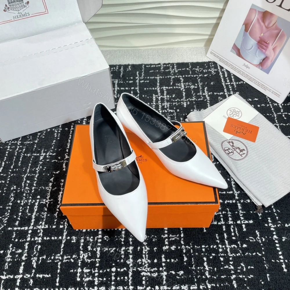 View 8 of 高仿Hermes*Kelly系列H251007Z01小牛皮高踭鞋白色4CM免檢版
