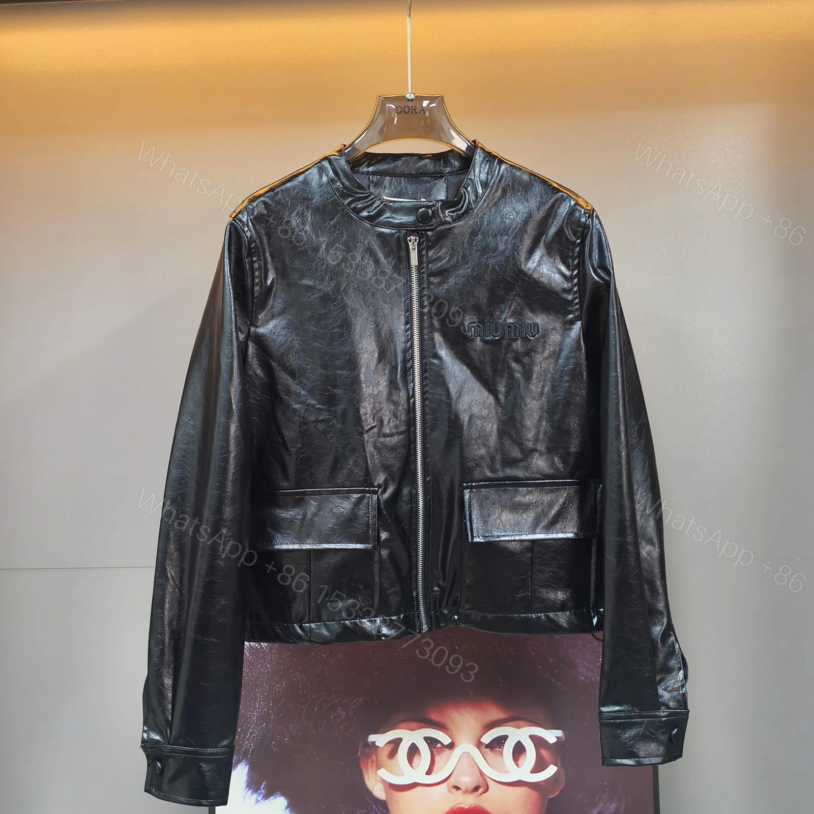View 2 of Miumiu Crop Top Jacket Black Leather