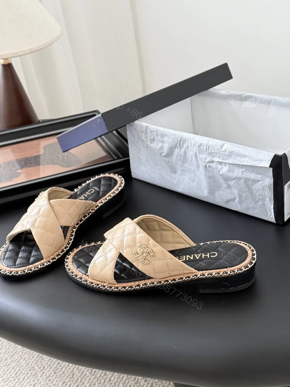 View 3 of Quilted Sandal with Chain Trim – Luxe Everyday Couture