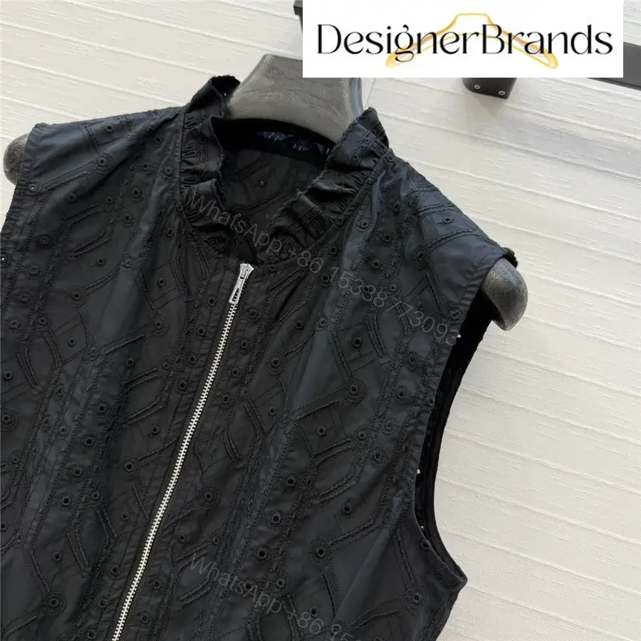 View 4 of Hermes Black Sleeveless Embroidered Top