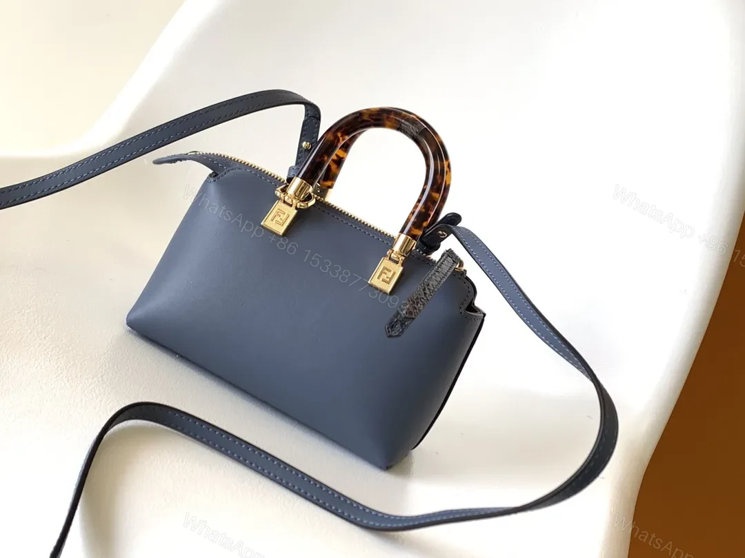 View 2 of Slate-Blue Tortoise-Accent Mini Bag — Luxe, Logo-Detail Crossbody