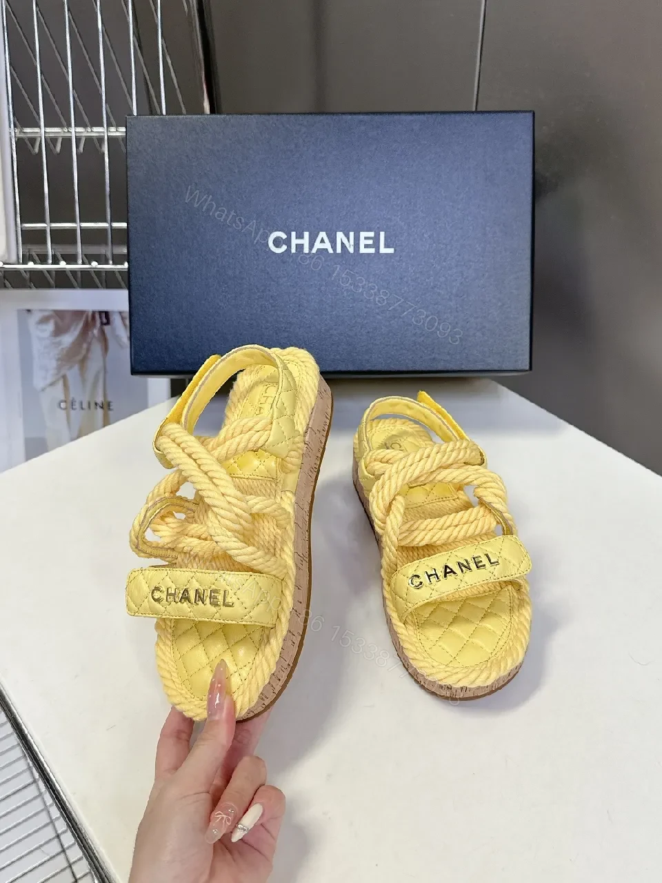 View 8 of Bright Quinoa Yellow Rope-Strap Sandals with Quilted Footbed