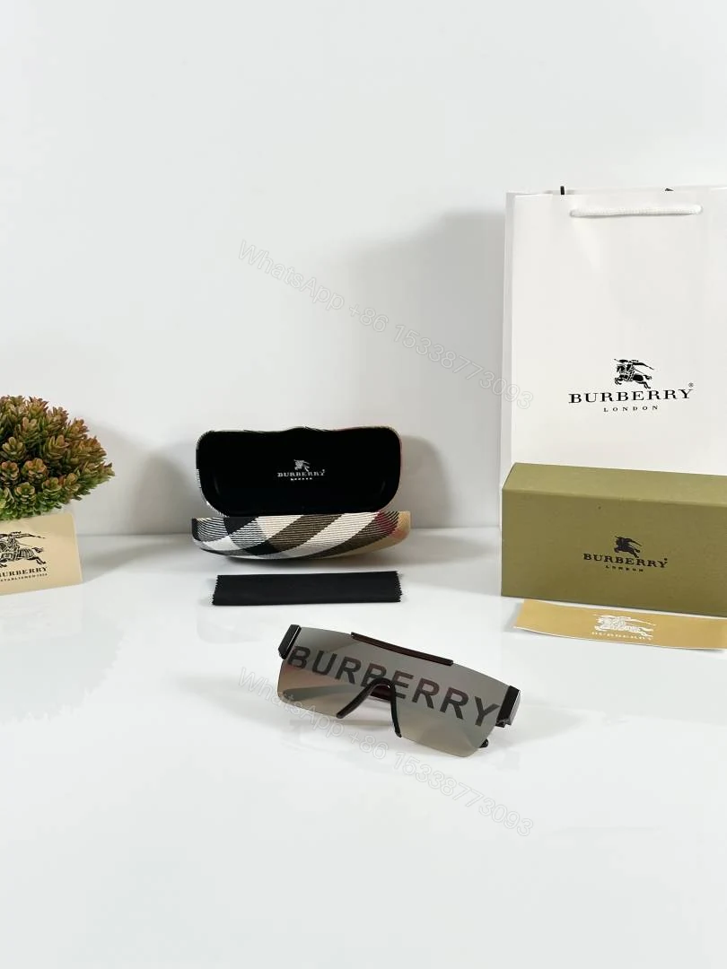 View 4 of First Copy Burberry Silver Shield Unisex Sunglasses UV Protection Luxury Designer Style