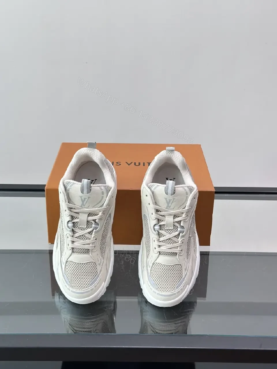 View 8 of Beige Mesh Chunky Sneaker Tech-Wavesole Louis Vuitton Style Sneakers
