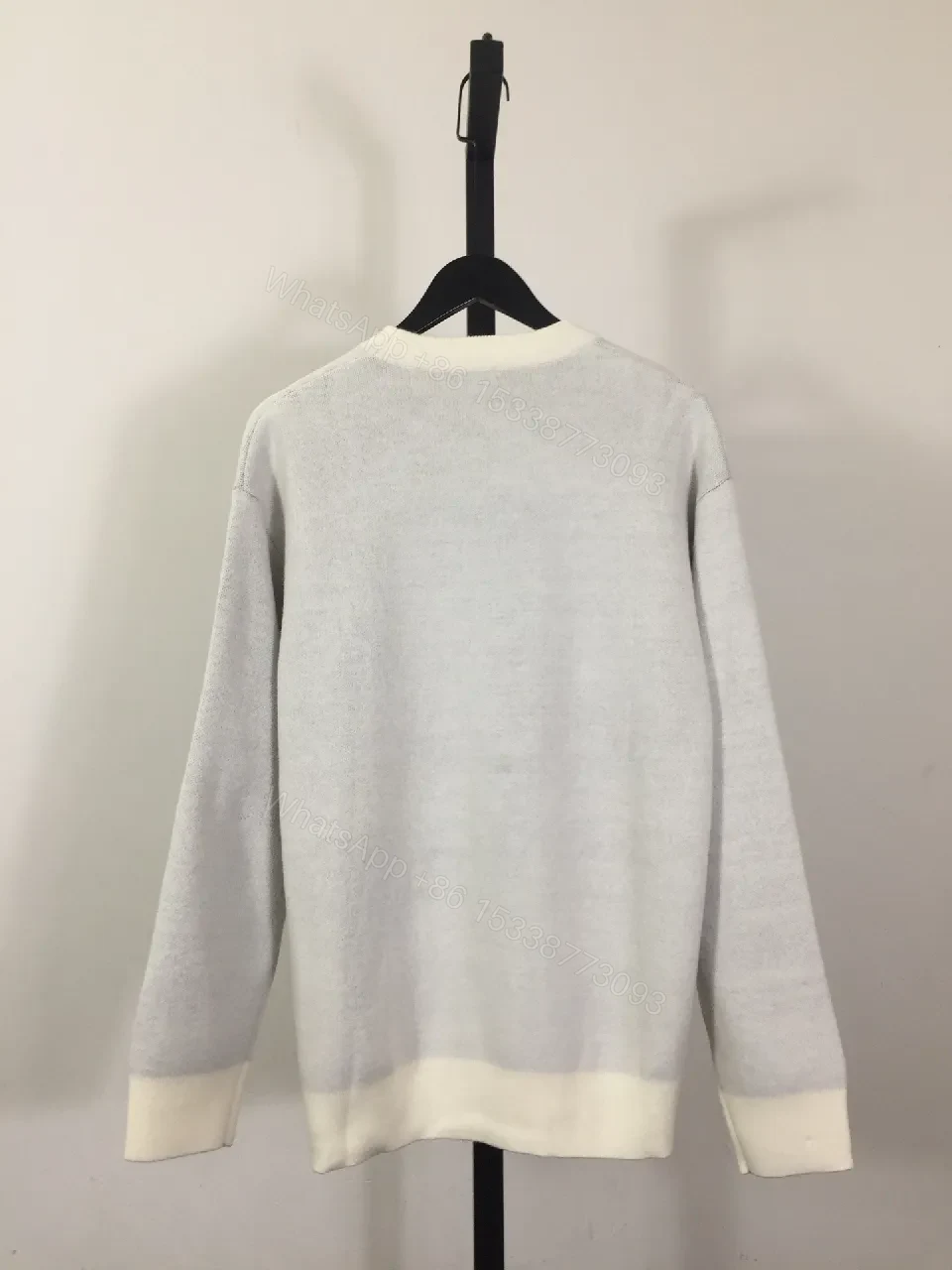 View 3 of Soft Grey Knit Crewneck: Logo Graphic Elevation Knitwear