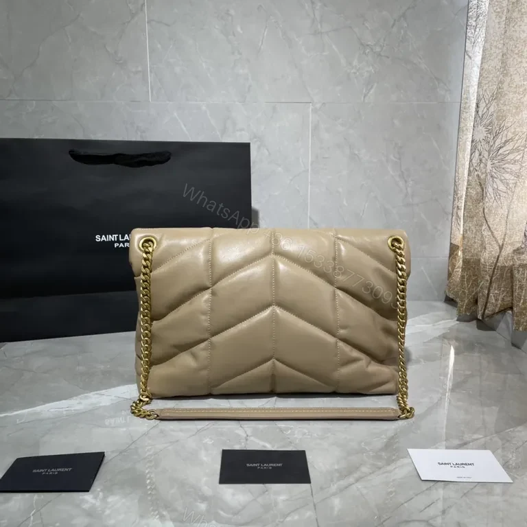 View 8 of Quilted Beige Saint Laurent-Inspired Crossbody Bag