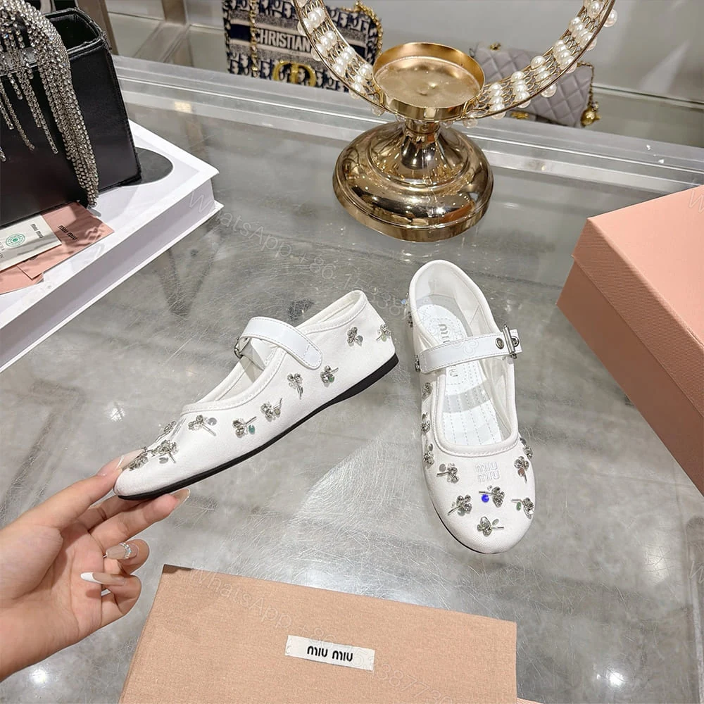 View 6 of MIUMIU Embroidered drill ballerinas 545620