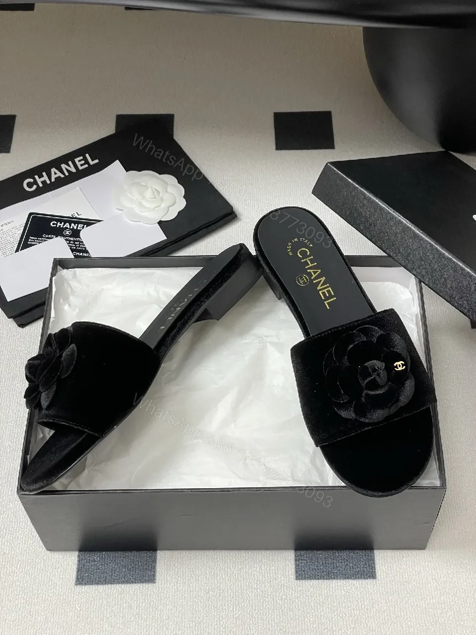 View 2 of Velvet Rose Slide Sandals: Luxury Comfort, Black, Open-Toe