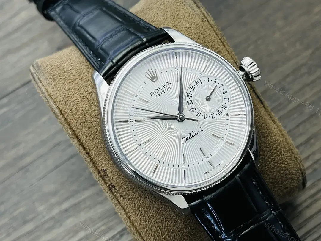 View 2 of Rolex Cellini Date 50519 39mm White Gold Black Dial Alligator Strap Watch 50519-014