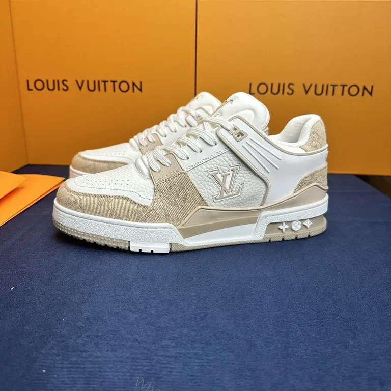 View 3 of White & Beige LV-Inspired Luxury High-Tops: Refined Everyday Sneaker