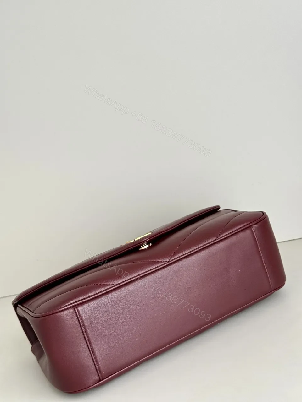 View 5 of Burgundy Quilted Leather Shoulder Bag with Gold Hardware