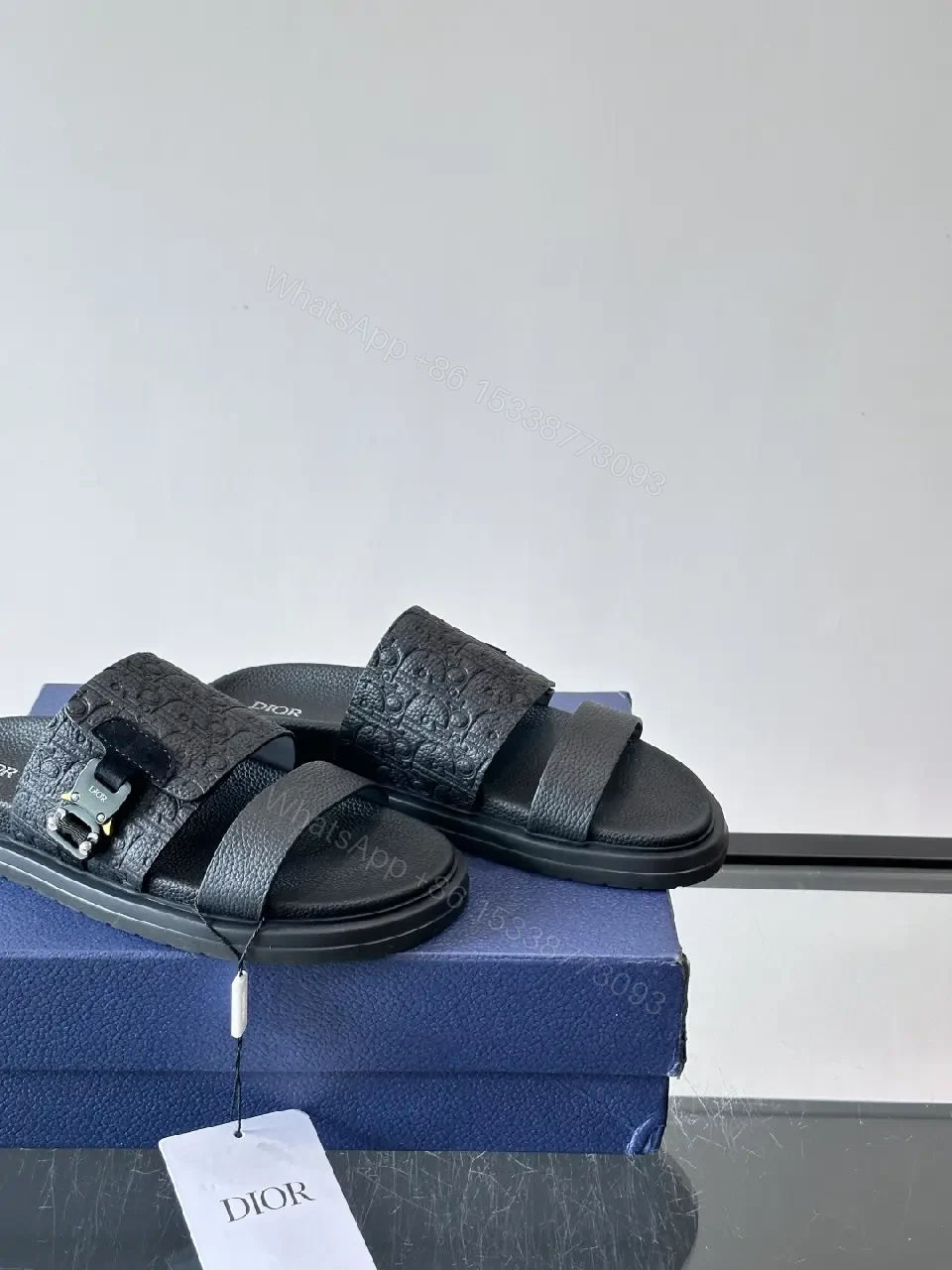 View 4 of Blue Leather Sandals Dior Style Buckle Sandals