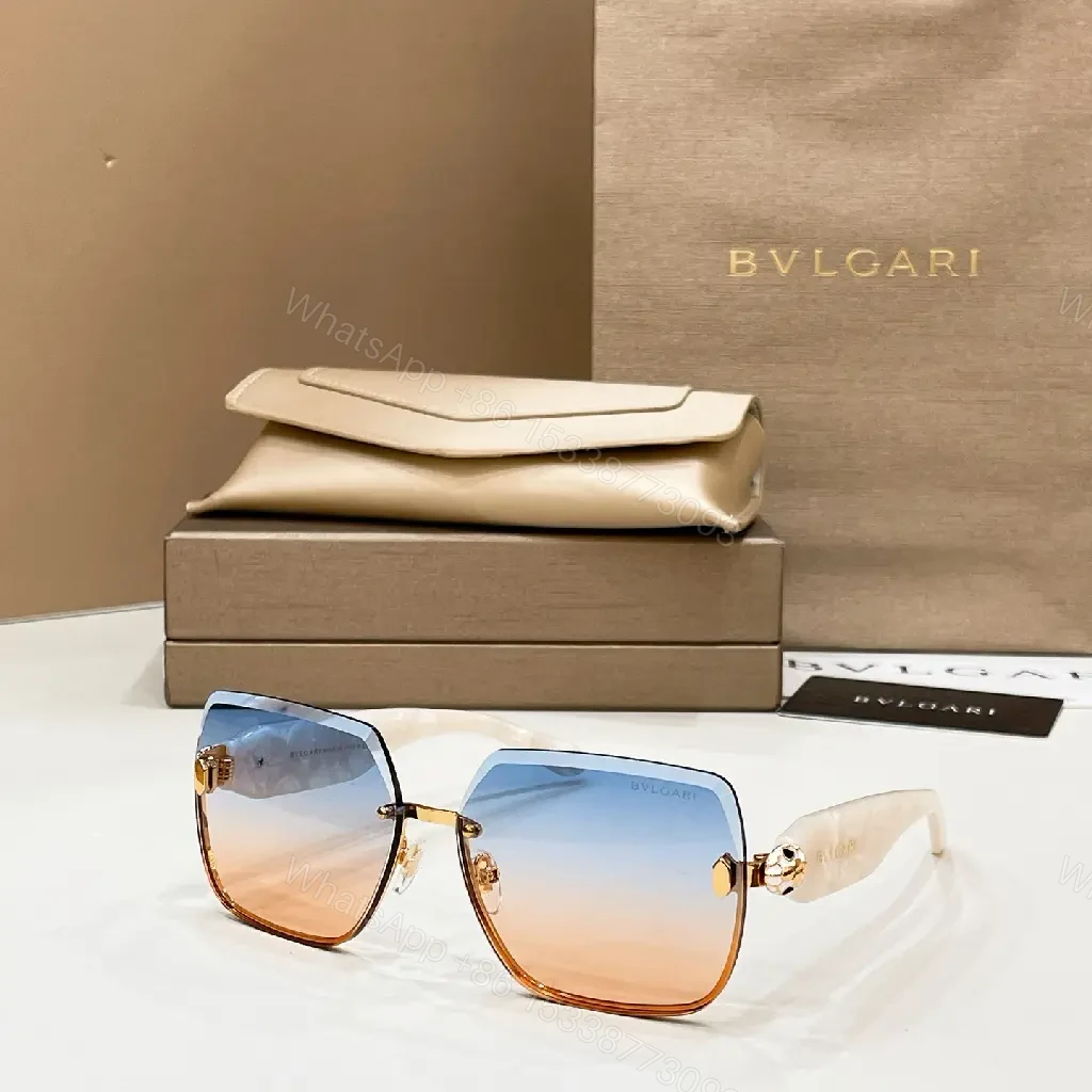 View 9 of Warm Brown Gradient Sunglasses: Gold-Tone Frame, BVLGARI Logo