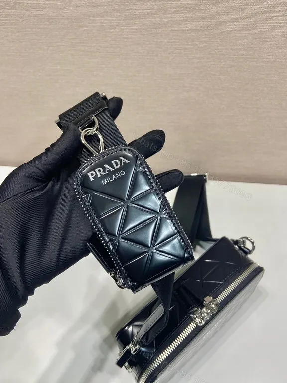 View 4 of Geometric Prada Crossbody: Black Calf Leather Luxury Bag
