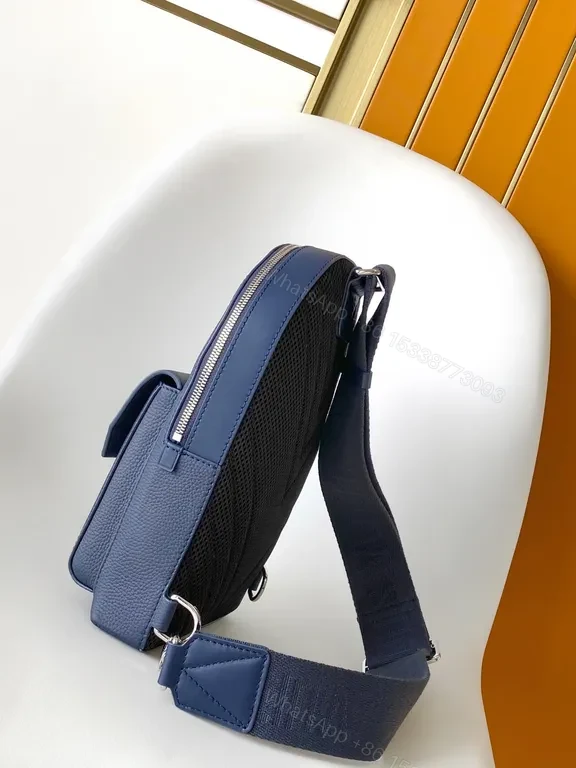 View 7 of Chic Blue Leather Compact Backpack with LV Detail